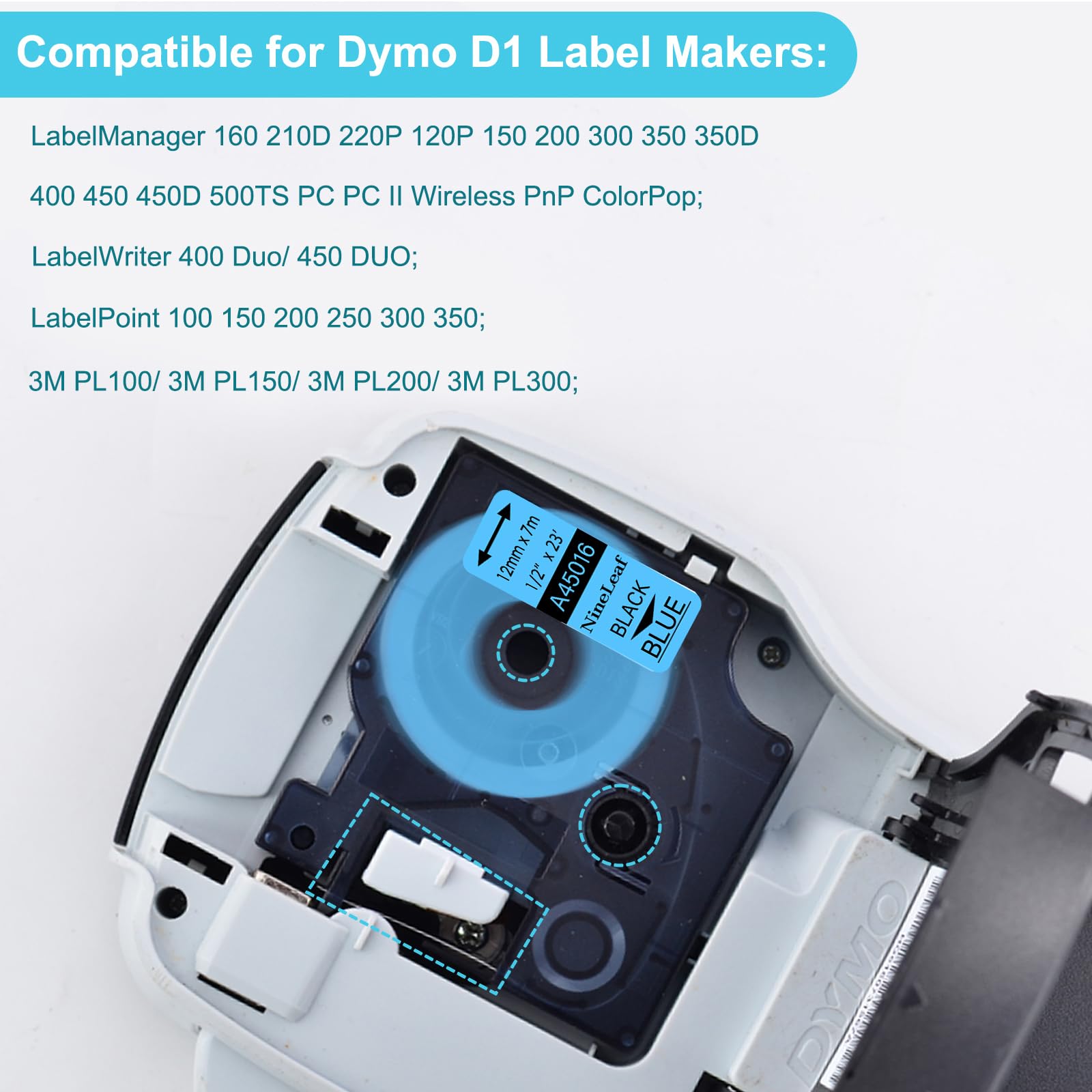 NineLeaf 40x Ruban Bleu 45016 pour Étiqueteuse Compatible avec Dymo D1