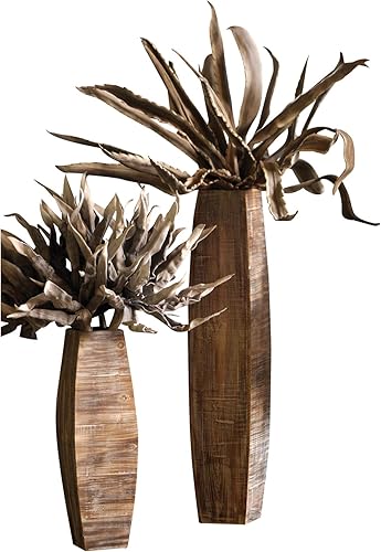 Juego de jarrones de piso de madera lavada blanca moderna de mediados de siglo, dos floreros decorativos florales