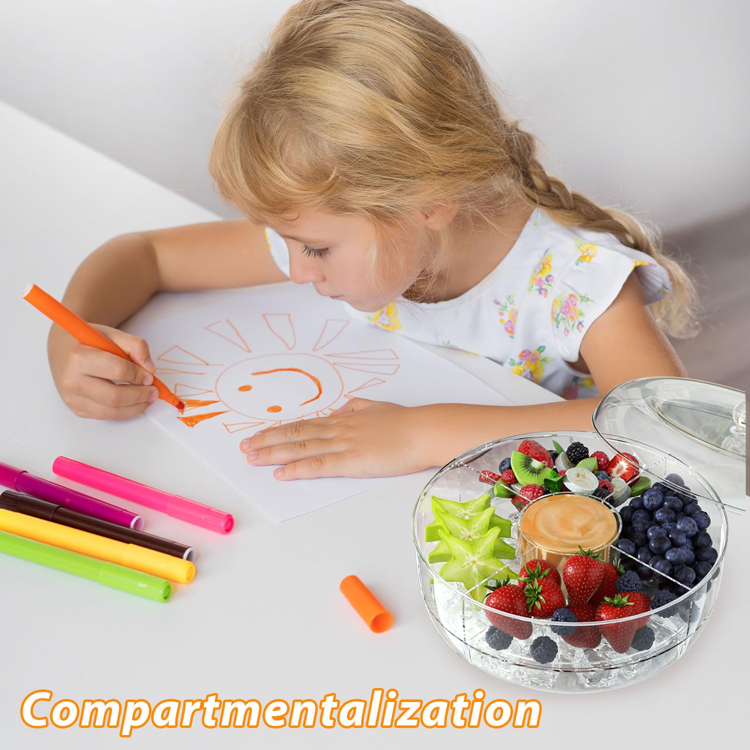 Scatola di Conservazione del Frigorifero, Rotazione a 360 Gradi, Grande Capacità, Ghiacciato Contenitori Frigo, con Coperchio Mantieniti Fresco Snack Box, per Contenere Frutta, Snack e Verdura (1)