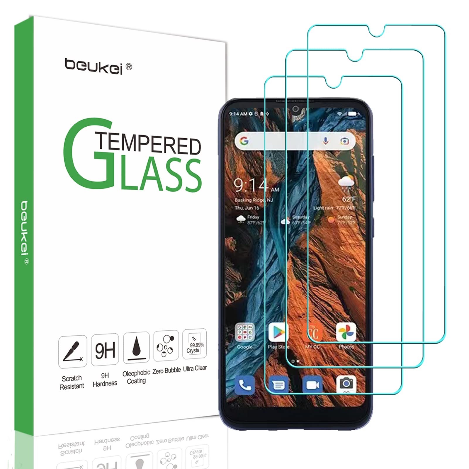 beukei (3 Pack) Compatible for Consumer Cellular Verve Connect/ZTE Verve Connect/ZTE Z6103 Screen Protector Tempered Glass, Touch Sensitive,Case Friendly, 9H Hardness
