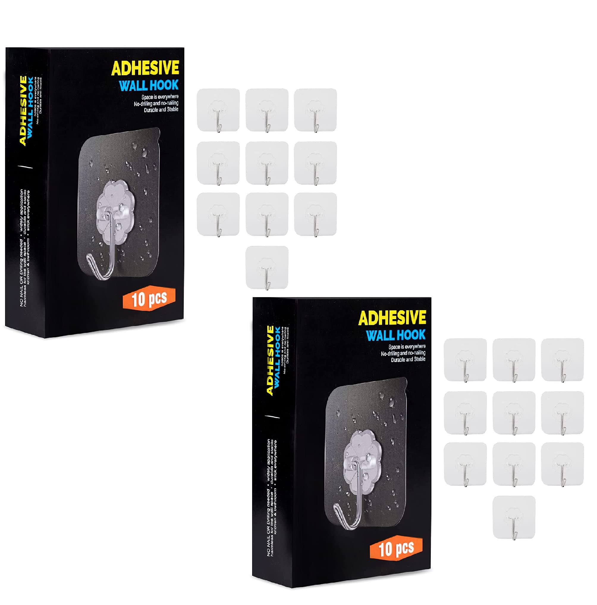 CLAPONE 20-Pack Heavy Duty Metal Wall Hooks - Transparent, Waterproof, Oil-Proof, Self-Adhesive, Reusable - Seamless Utility, Holds Up to 10kg - CO-5010