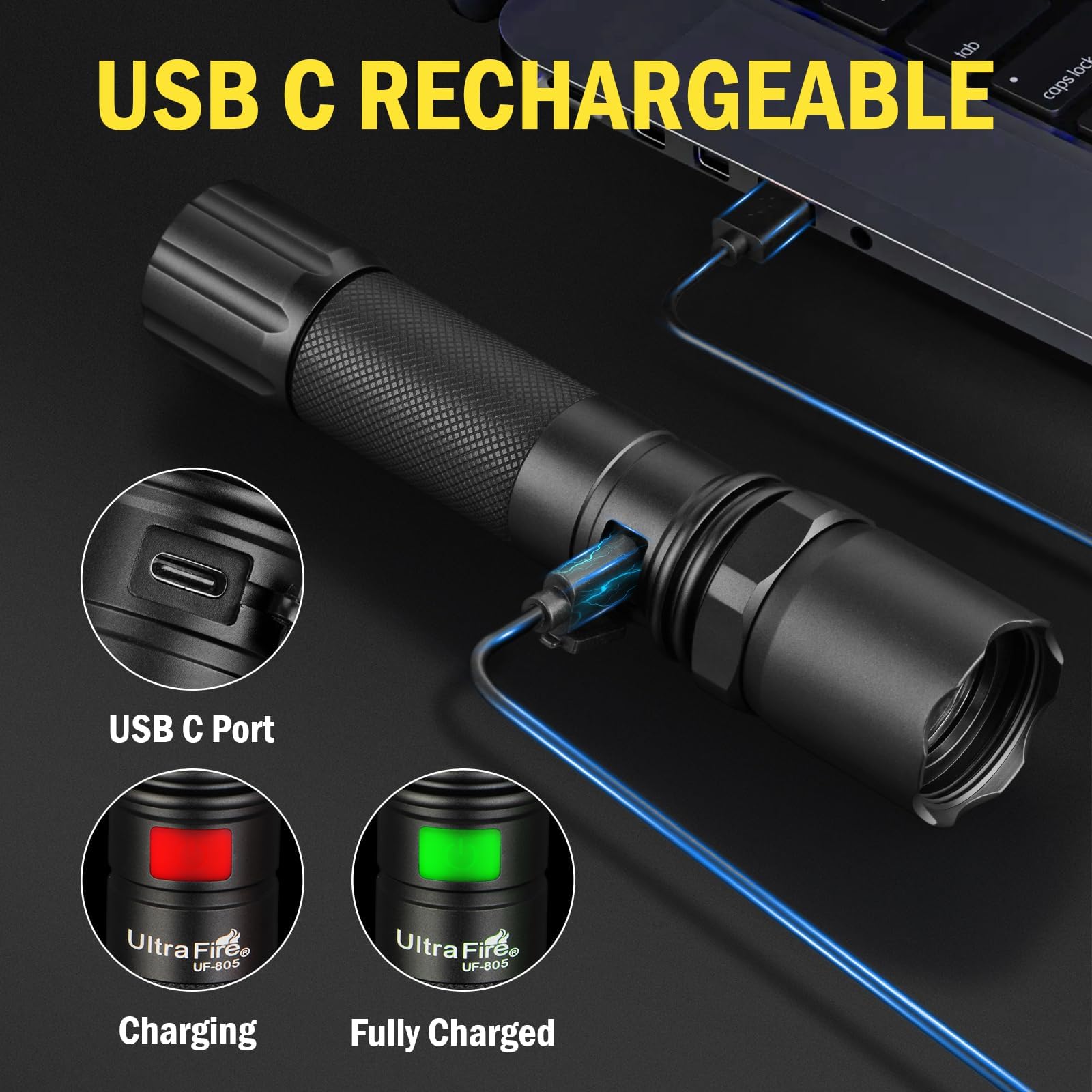 ULTRAFIRE Linterna LED recargable de 619 lúmenes, barra de señal para control de tráfico, 3 modos con modo intermitente rojo para estacionamiento, aeropuerto, bomberos, asistencia en carretera, UF-805