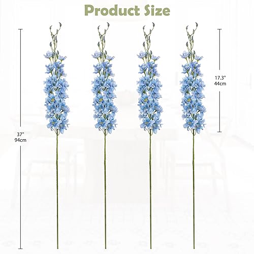 Miniatura 3 de DILATATA Ramo de flores artificiales de Delphinium azul de 37 pulgadas para jarrones altos, arreglos florales para el hogar y la boda, juego de
