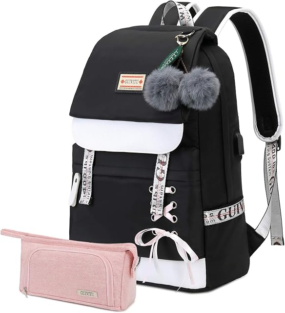 GUIVITU Backpack Kids School Bags Children Teens Nylon Bookbag Casual Laptop Daypack Waterproof School Rucksack Sets with Pencil Case Outdoor Travel Schoolbag for Teenage Girls Boys