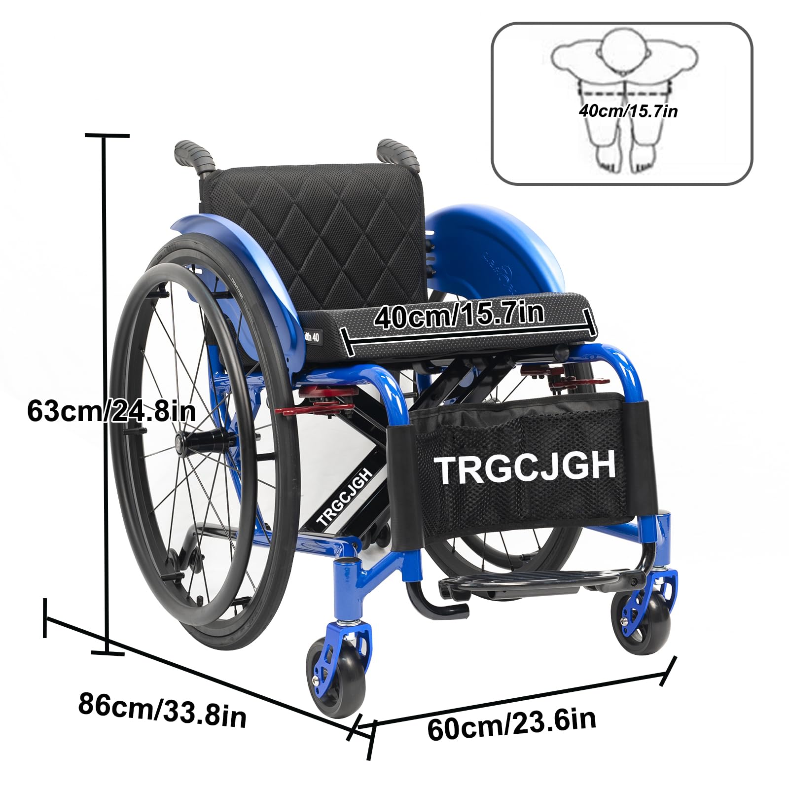 Sedia a rotelle Pieghevole, Carrozzina per disabili, Manuale, Cintura di Sicurezza, Leggera, Poggiapiedi Pieghevole(40cm/15.7in Seat,Purple)