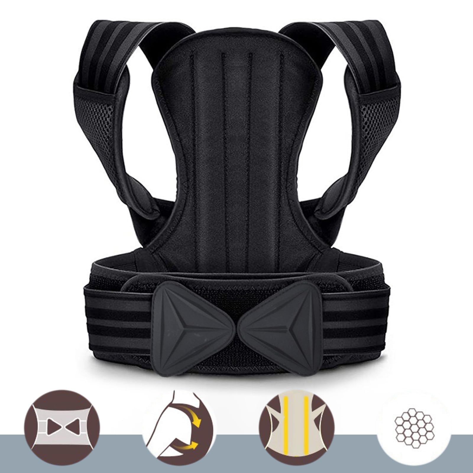 Supporto Dritto per la Schiena, per Uomini e Donne, Anti-Hunchback correttore, a Spalla Aperta,Fascia Traspirante Posturale Correzione,Schwarz-L