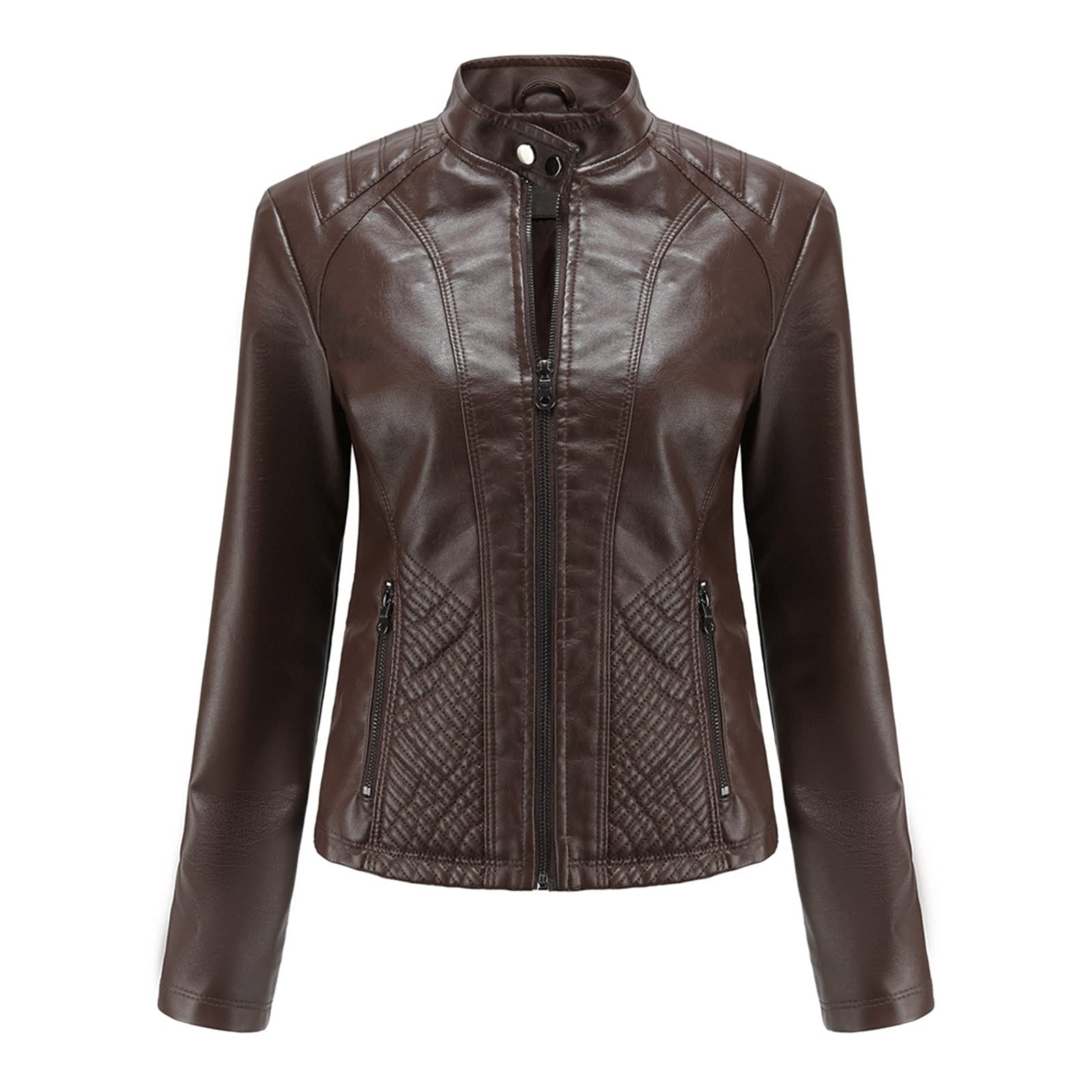 Chaqueta Mujer Invierno Abrigos De Cazadora Forro Polar，Chaqueta de motorista corta con cuello levantado para mujer abrigo Punk recortado con cremallera ropa exterior moderna de motociclista