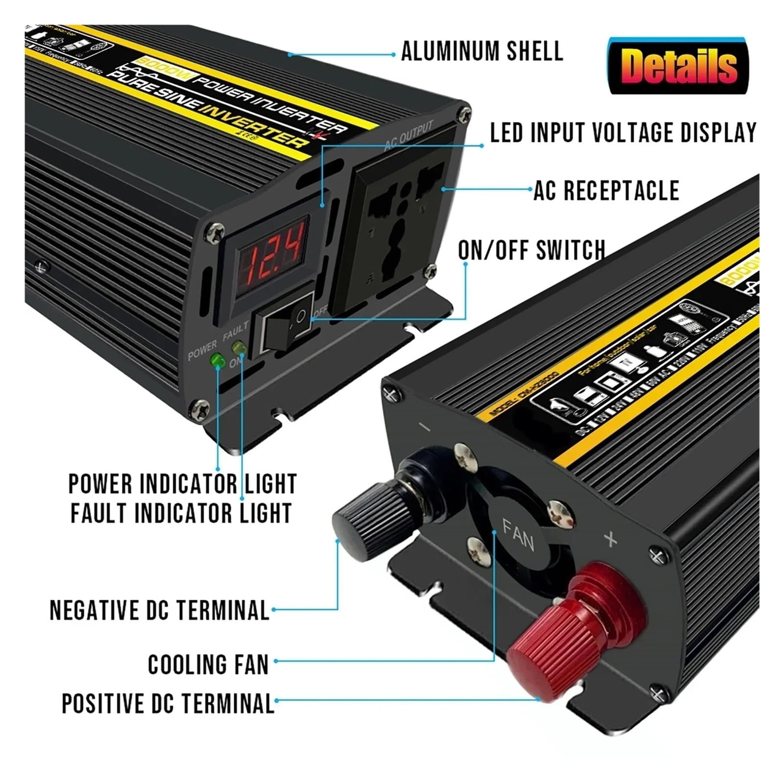 Coche Inversor 10000W/12000W Onda Sinusoidal Pura Inversor De Potencia Transformador De Voltaje Automóvil Hogar Exterior Convertidor DC12V 220V Con Controlador Convertidor(12000Wcontroll,24V_220V50HZ)