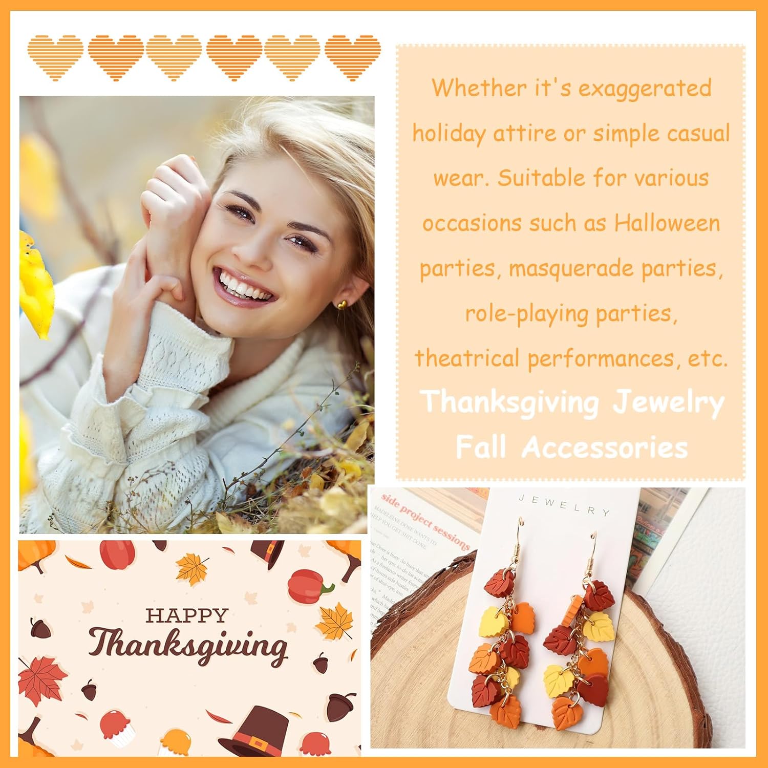 Fall Thanksgiving Earrings for Women Orange Acrylic Dangle Autumn Maple Leaf Earrings Orange Fall Jewelry Accessories for Party Outfits Trendy Jewelry Gifts - Image 2