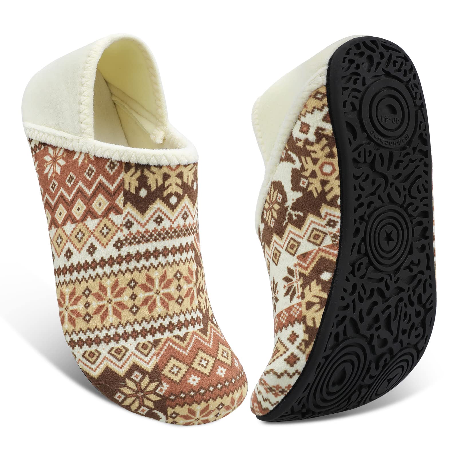 Fires Womens Mens Slippers with Rubber Sole Soft-Lightweight House Slipper Socks Around House Shoes Non Slip Indoor/Outdoor
