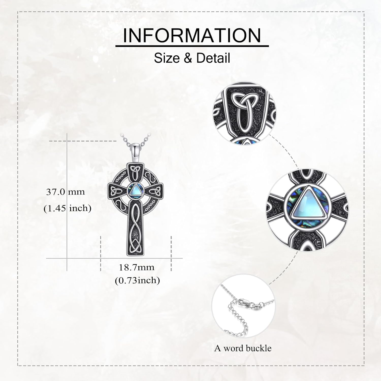 NA AA Celtic Cross Necklace 925 Sterling Silver Malachite Moonstone Wooden Jewelry Cross Pendant Gifts for Women Men. - Image 3