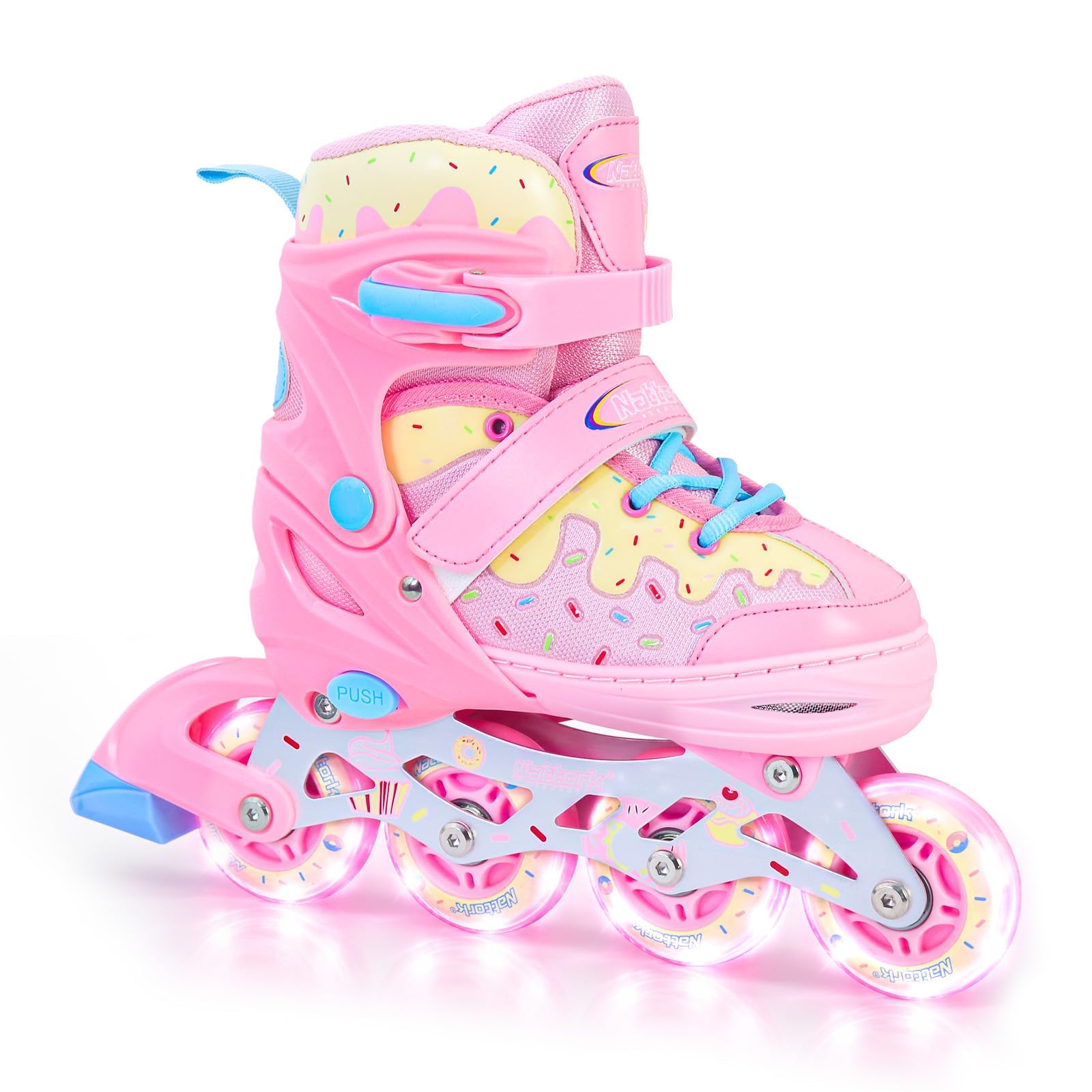 Nattork Adjustable Children's Inline Skates with PU Flash Wheels, Fun Inline Skates with Light-up Wheels, for Ages 4-12, Indoor/Outdoor Birthday Gift for Beginners,Kids and Youths Ages 4-12 8-12 5-8