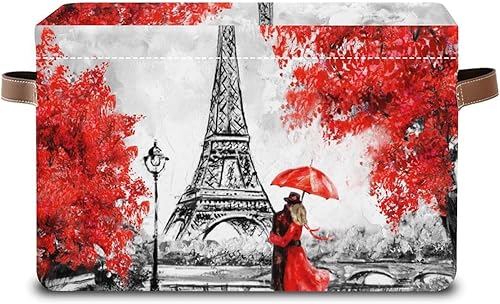 Miniatura 2 de Cesto de almacenamiento rectangular de la Torre Eiffel, cesta de almacenamiento de tela de dibujos animados, cesta de almacenamiento con asas para
