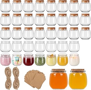 7oz Glass Jars with Cork & PE Lids 40Pack, Small Glass Pudding Jar for W...