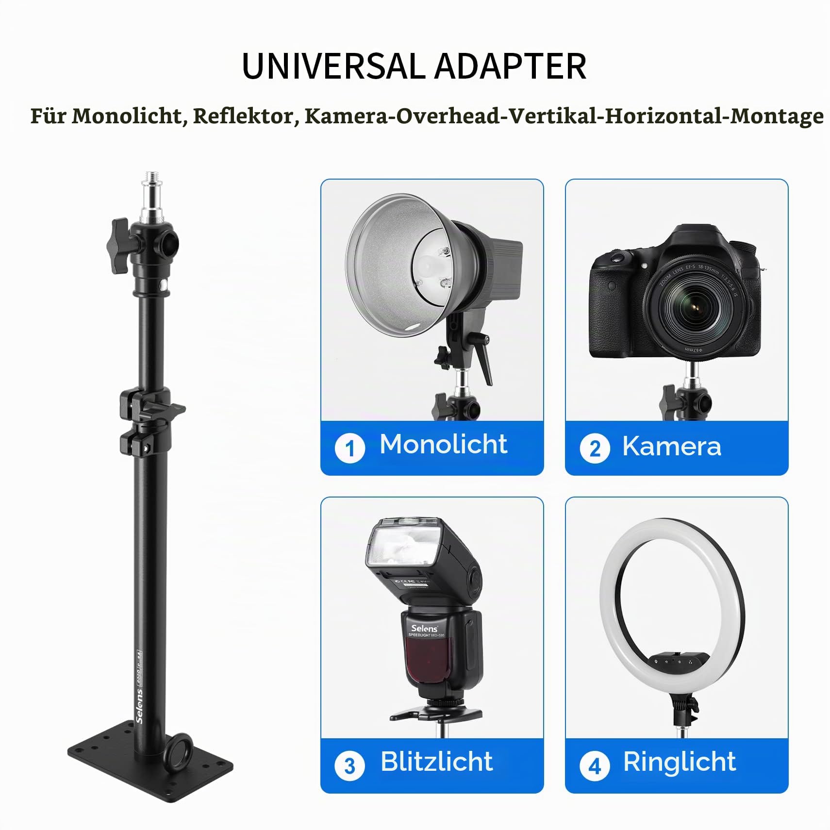 Selens 2 Stück Wandmontage Ausleger Boom Arm 35-55CM, Fotografie Wand Deckenmontage Arm Einstellbare Länge mit 3/8" 1/4" Gewinde Universal Adapter für Fotostudio Videoleuchten Regenschirme Reflektoren