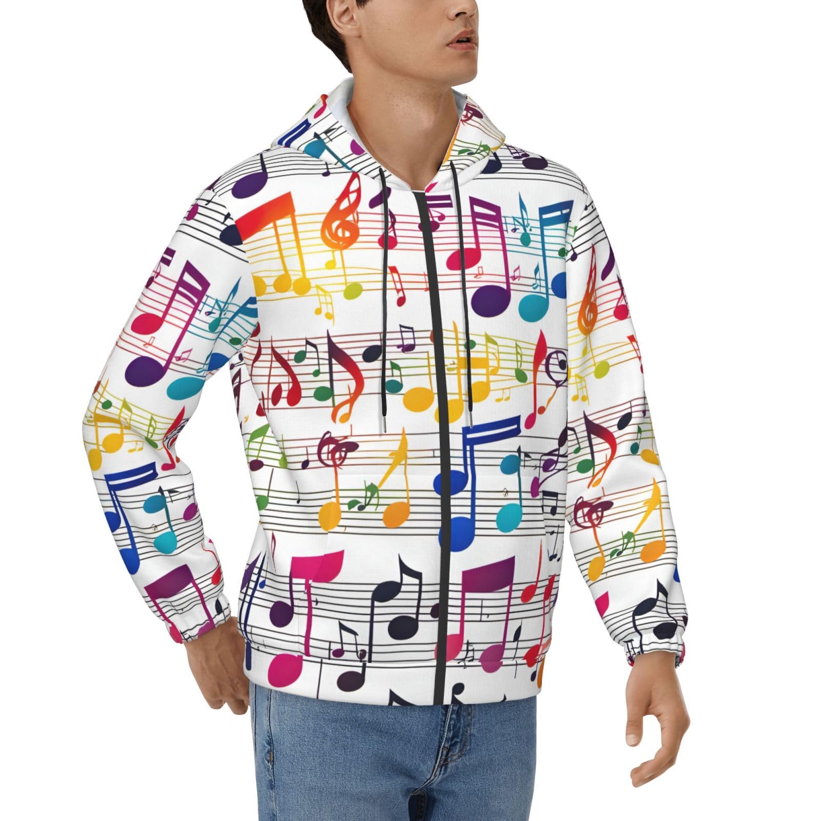 Sweat à capuche notes de musique pour homme coupe décontractée - 8