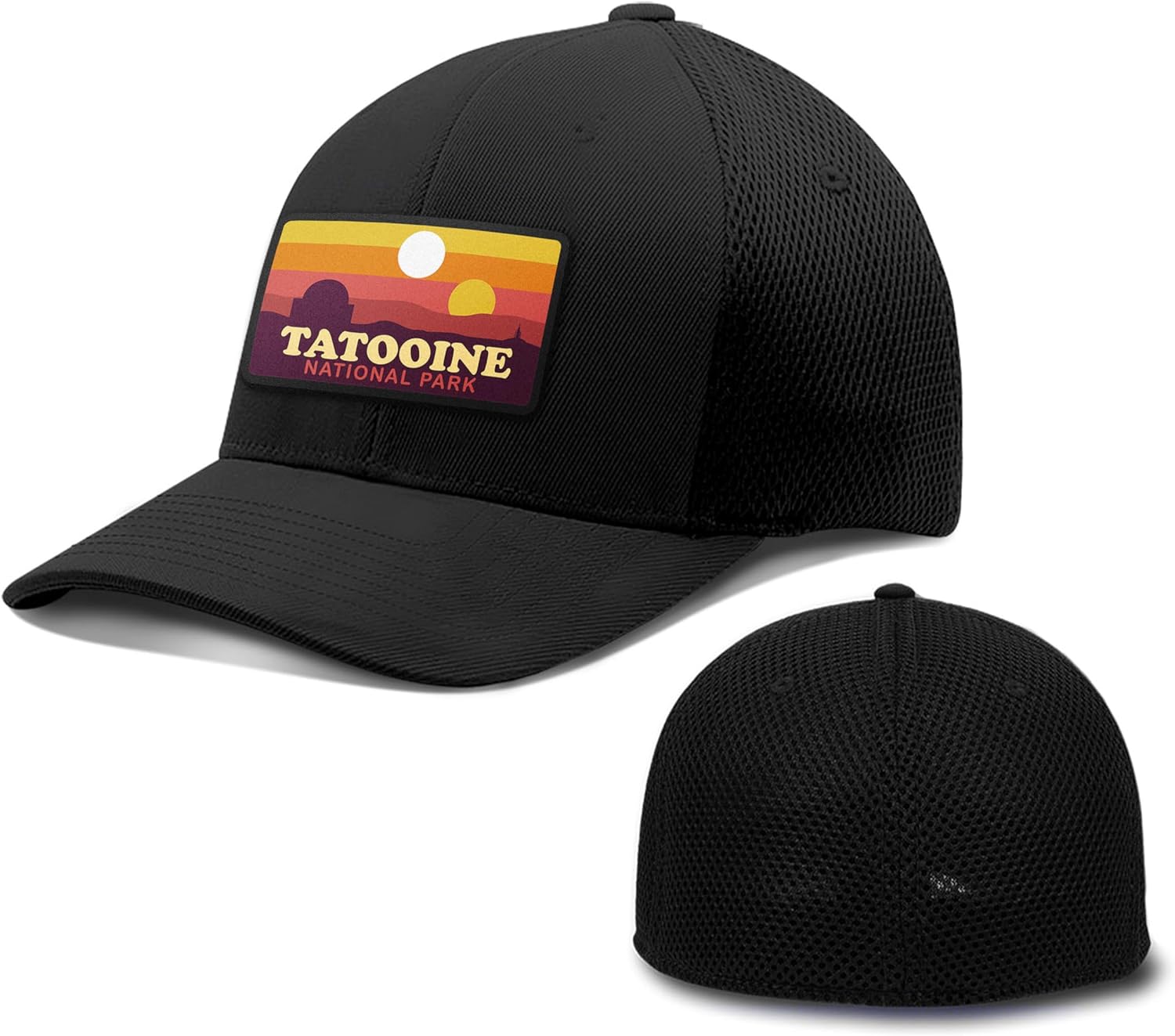 Tatooine National Park Patch - Ultrafibre Airmesh Fitted Hat - Breathable Mesh Side for Casual Wear & Outdoor Activities - Baseball Cap Women & Men (Black, Large-Extra Large, l)