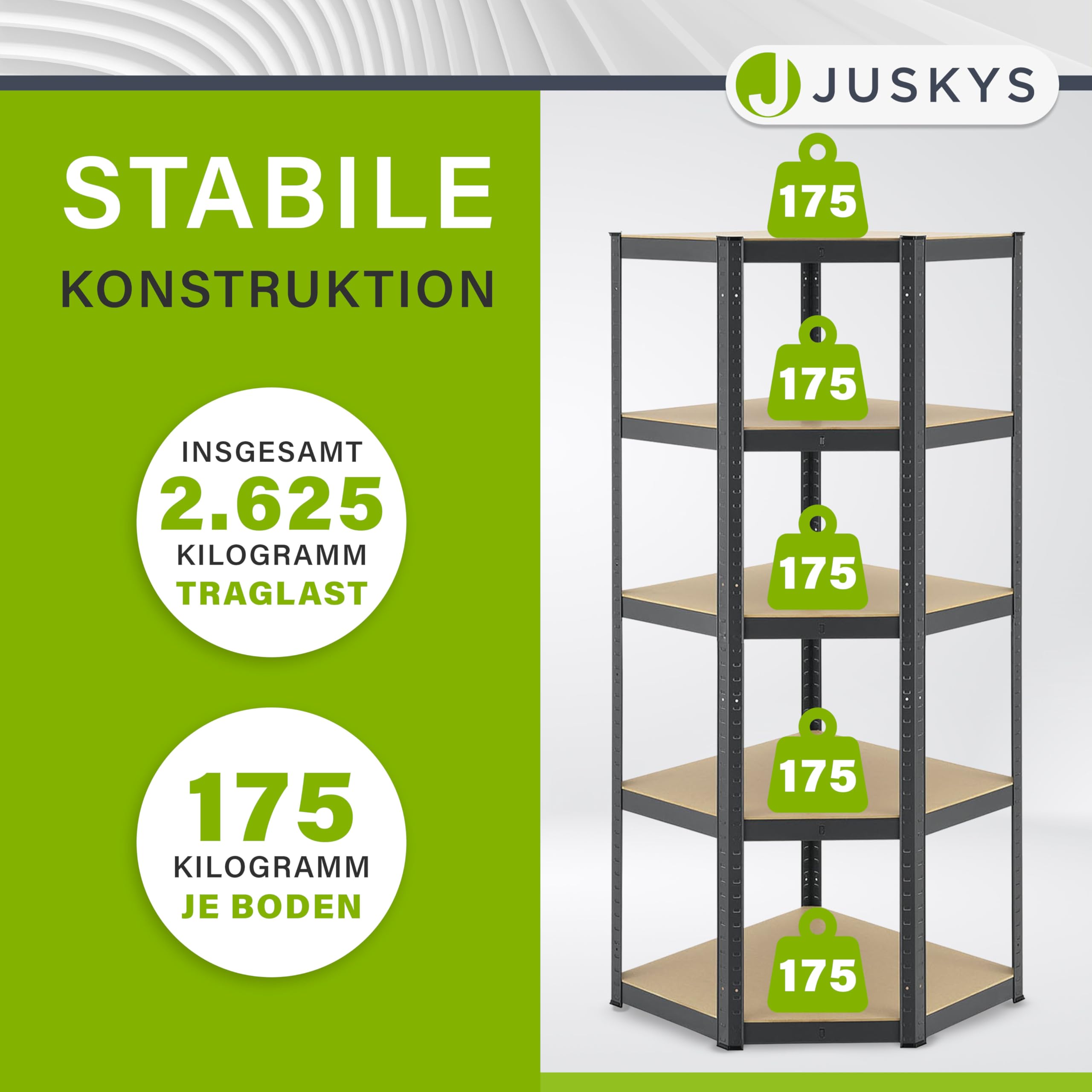 Juskys 3er Metall Regalsystem Basic - 1 Eckregal & 2 Lagerregale - 15 Böden aus MDF Holz - 2625 kg - Schwerlastregal Lagerregal Kellerregal - Grau