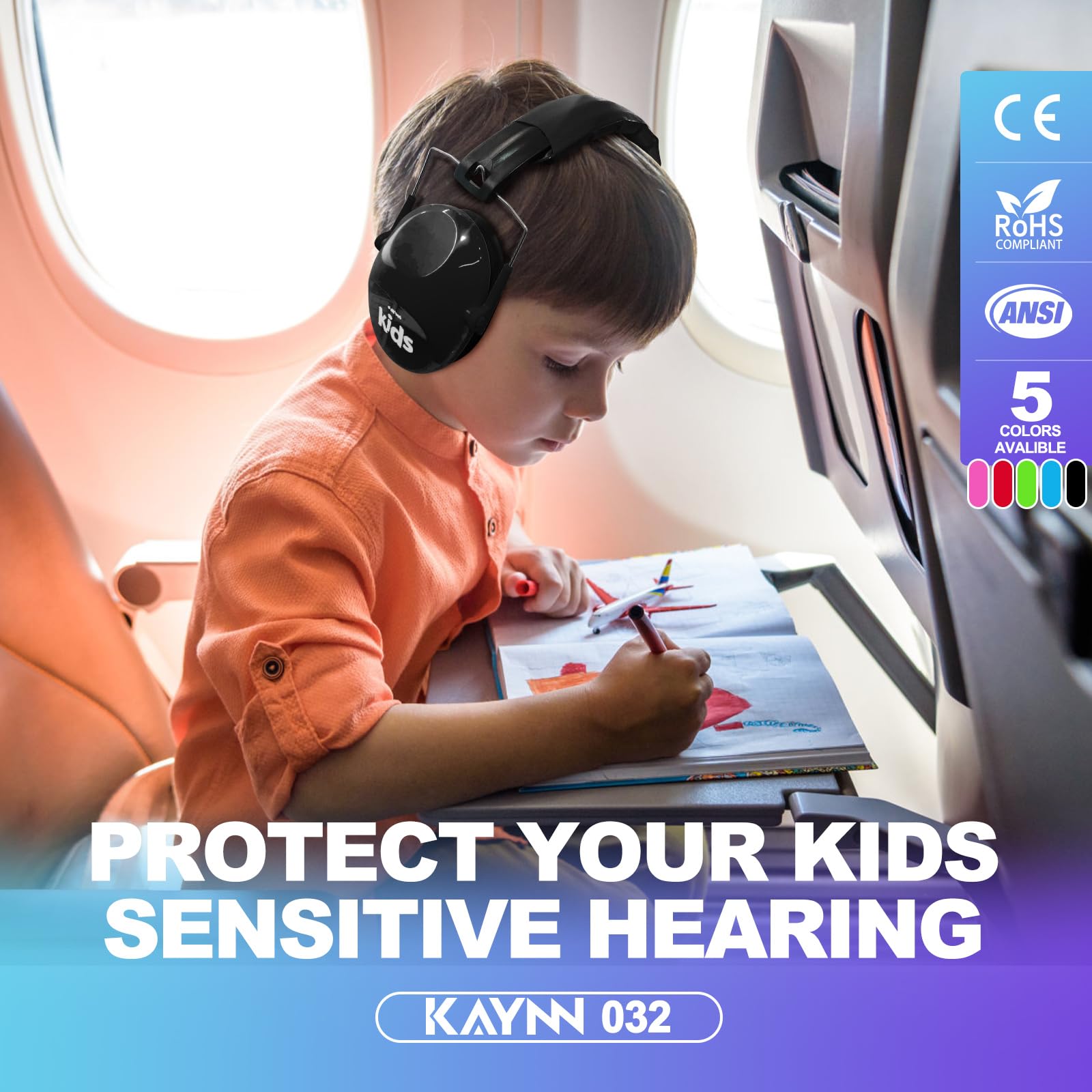 KAYNN 032 - Protección auditiva para niños para el ruido, auriculares con cancelación de ruido SNR de 28 dB para conciertos, auriculares sensoriales para autismo