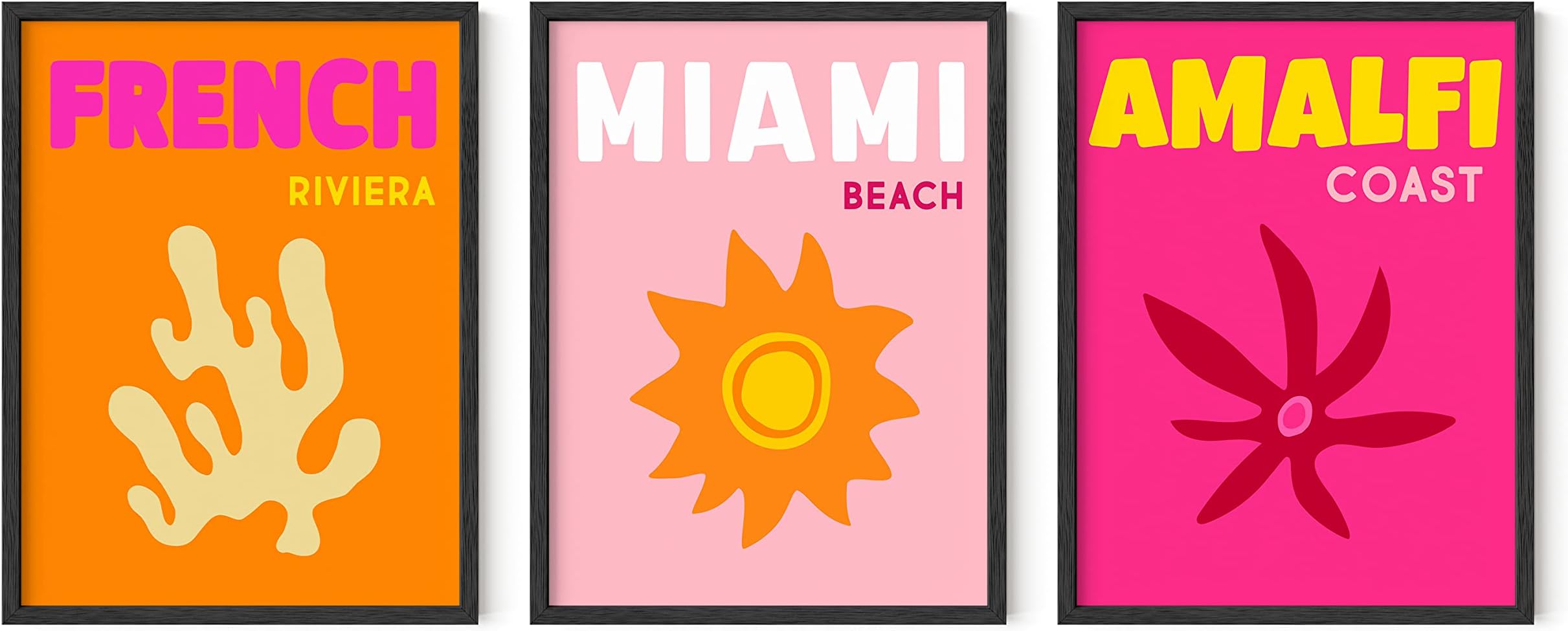 HAUS AND HUES Preppy Wall Art – Set of 3 Colorful Travel Prints, Trendy City and Beach Posters for Bedroom Decor (Unframed, 12x16)