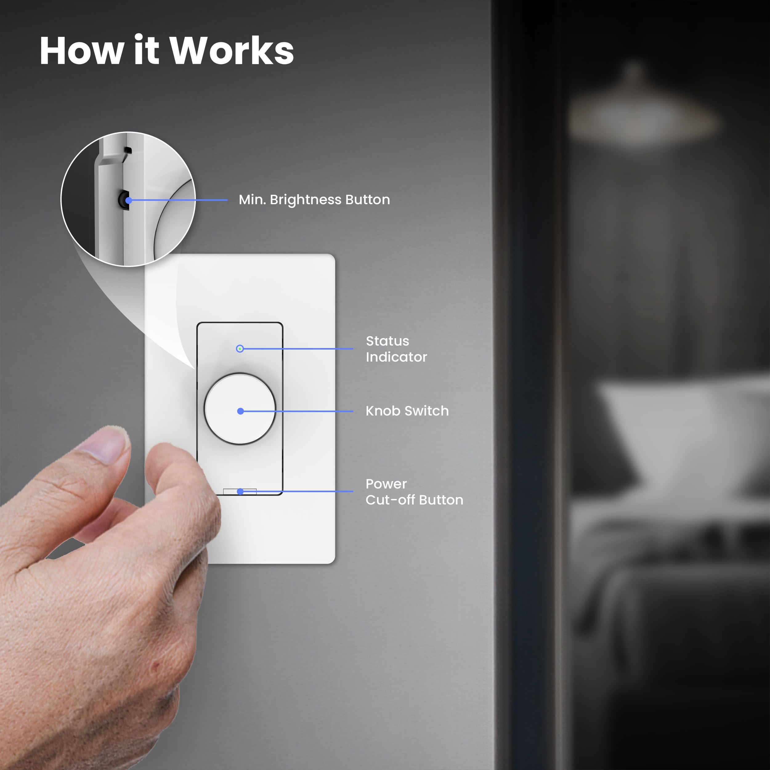 Feit Electric Smart WiFi Drehdimmer Schalter, einpolig/3-Wege/4-Wege, funktioniert mit Alexa & Google Assistant, TRIAC Dimmen, EZ Bluetooth Pairing, App-Steuerung, Neutraldraht erforderlich, DIM