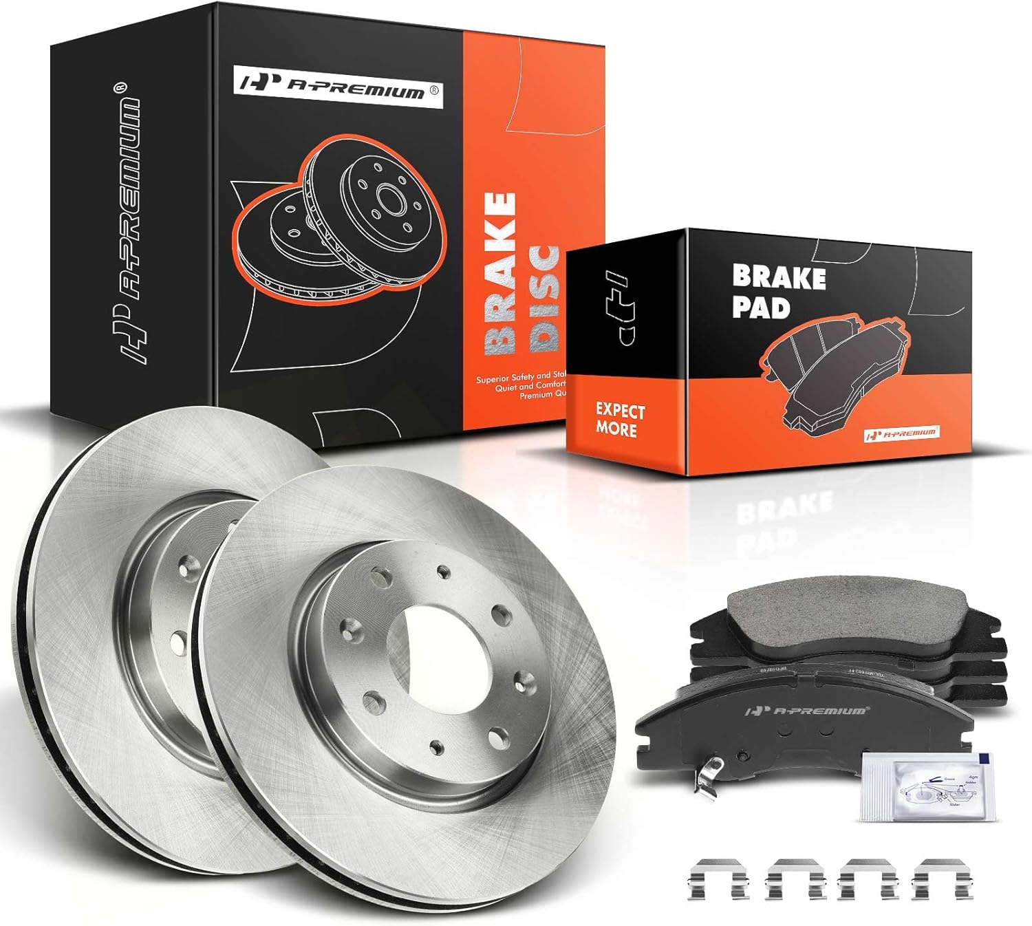 A-Premium 10.83 inch (275mm) Front Vented Disc Brake Rotors + Ceramic Pads Kit Compatible with Select Kia Models - Spectra 2004-2009, Spectra5 2005-2009, 2.0L, 6-PC Set