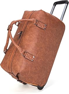 feilario Travel Duffel Bag with Wheels Leather Unisex Weekender Bags Waterproof Toiletry Bag Convenient Carry on Suitcase ...