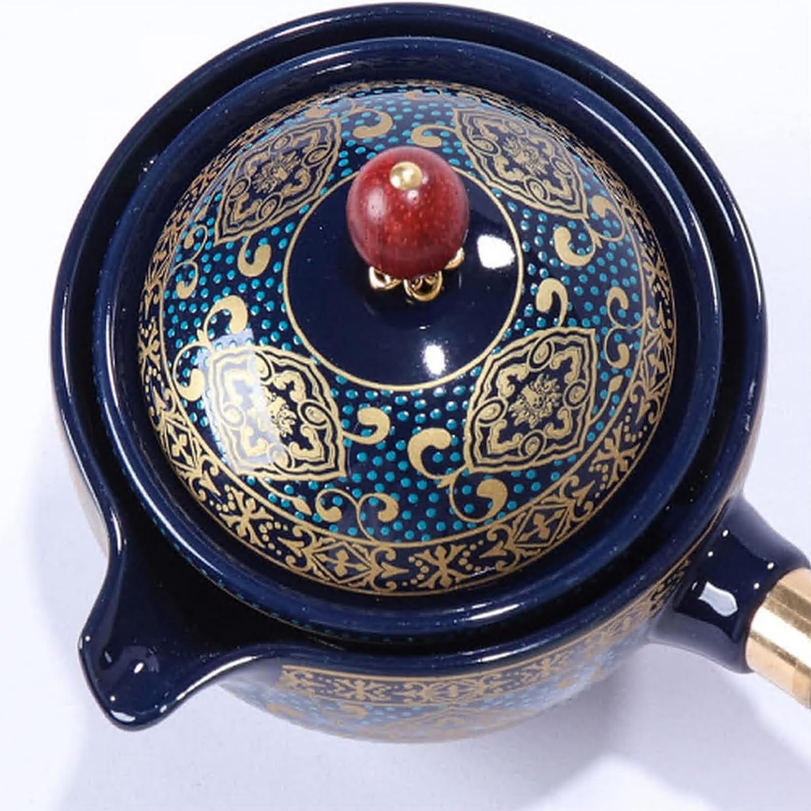 Juego de té de viaje portátil de cerámica, juego de té kungfu chino con tetera de rotación 360 e infusor, 4 tazas de té, bandeja de té y bolsa de viaje (estampado negro)