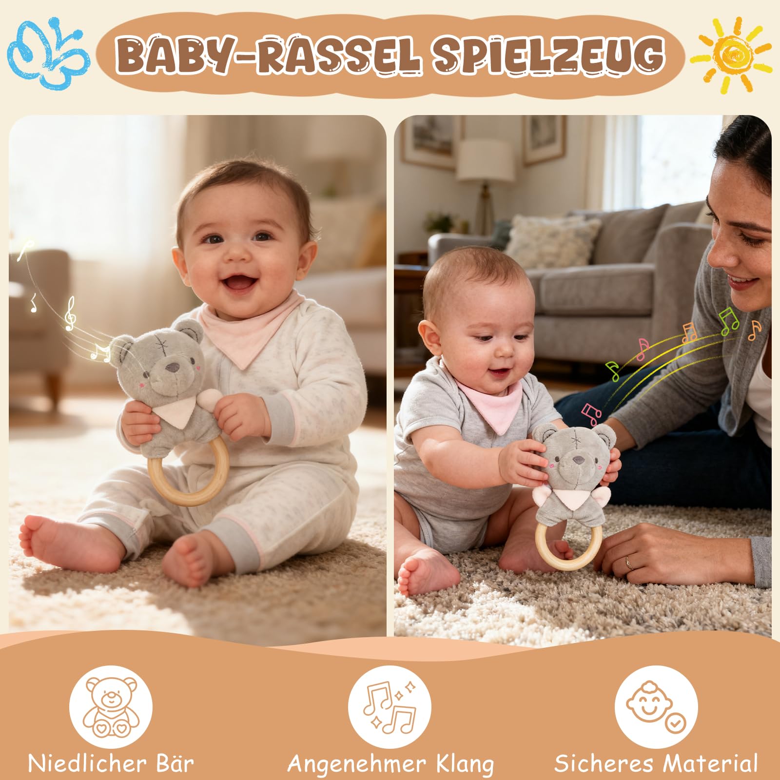 Neugeborenen Geschenk, Baby Geschenkset für Jungen/Mädchen, Sensorisches Buch, Babydecke, Wickelsocken, Rassel, Lätzchen, Meilensteinkarten, Baby Geburt Geschenk, Babyparty