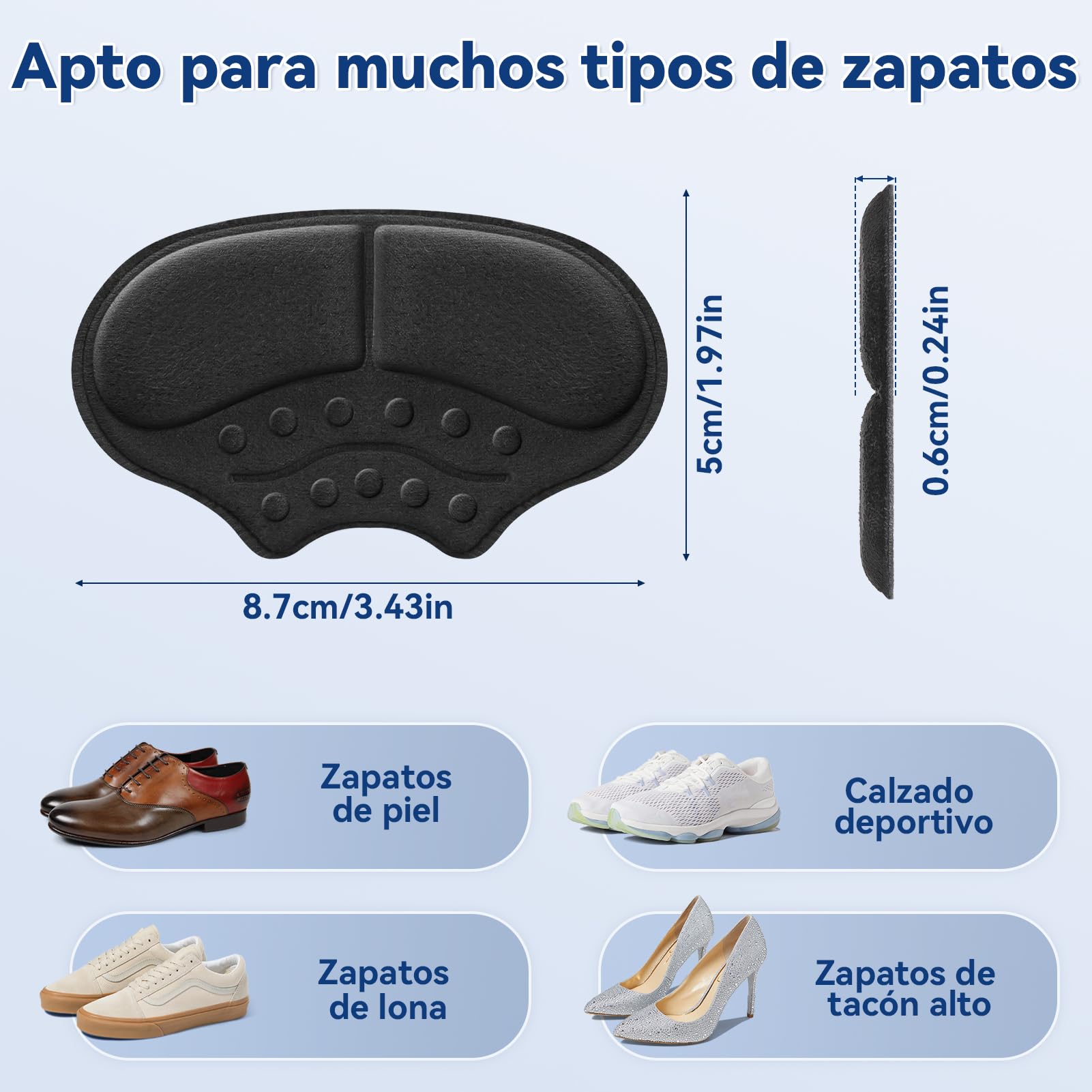 Almohadillas acolchadas para el talón, 3 pares de almohadillas autoadhesivas para zapatos sueltos, almohadillas antideslizantes para zapatos de tacón alto, zapatos de cuero demasiado grandes