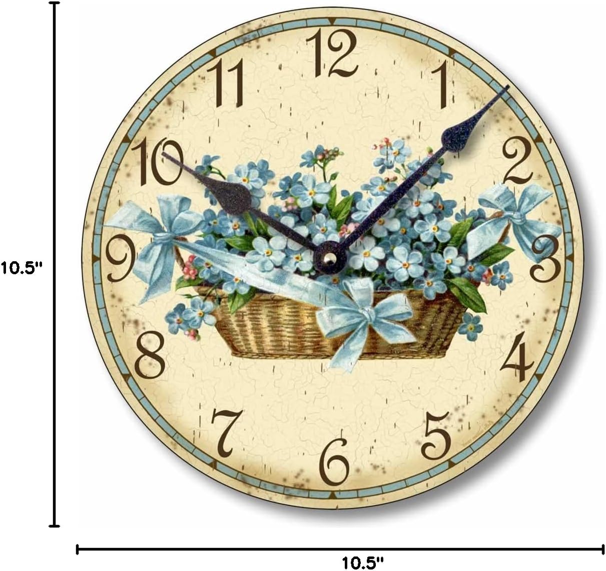 Item C6015 Shabby Chic Victorian Style 10.5 Inch Forget Me Nots Wall Clock