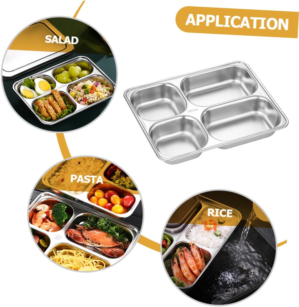 STOBAZA 2pcs Stainless Steel Divided Deep Food Tray Metal Plates for Adults Boy Girl Stackable and Dinnerware for Camping Restaurants and Home Use