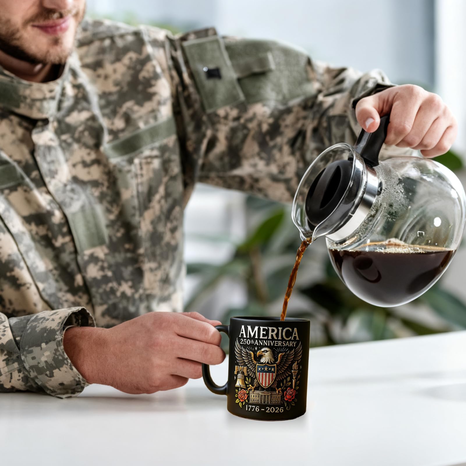 Mug Céramique Anniversaire USA 250 Ans – Tasse Armée 250e Anniversaire, Café Commémoratif Corps Des Marines | Gobelet Céramique Insigne Garde | Cadeau Collectible Pour Vétérans Hommes & Femmes |