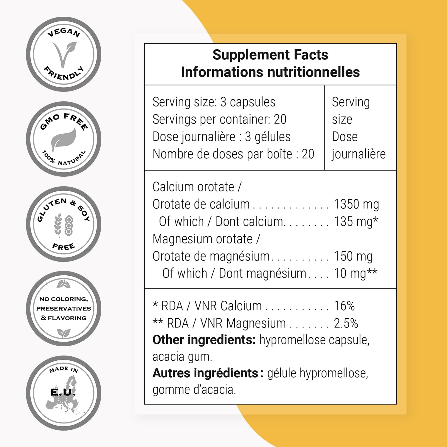 SuperSmart - Calcium Orotate with Magnesium Orotate 9:1 (Highly Bioavailable) - Advanced Teeth & Bones Strength Supplement | Non-GMO & Gluten Free - 60 Vegetarian Capsules — Amazon image 4