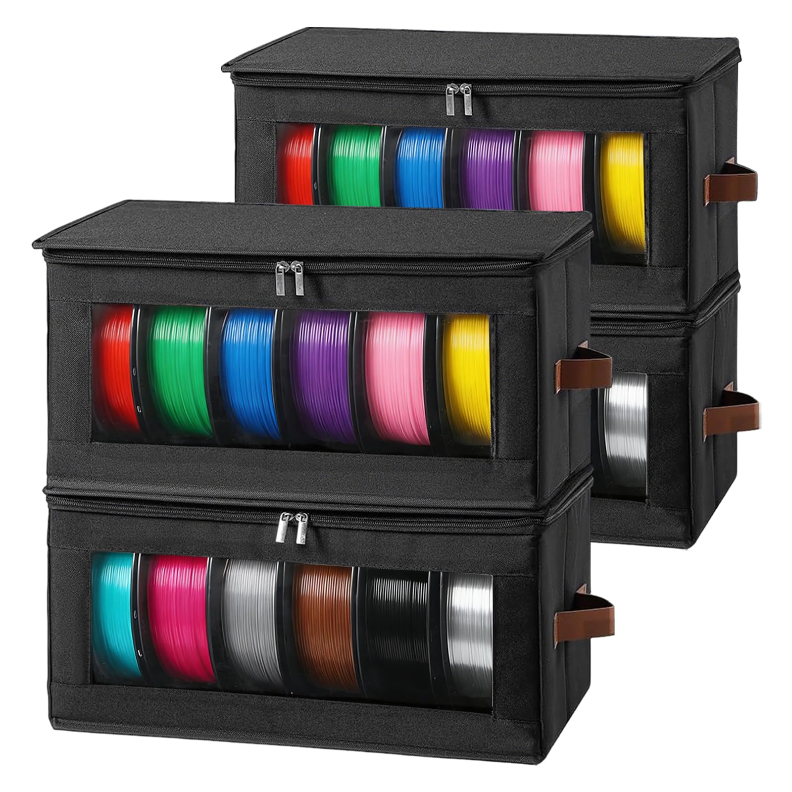 4 Stück 3D Drucker Filament Aufbewahrung mit Griff für 24 Rollen | Tragbare Filament Box mit Reißverschluss für 3D Druck Filament Versiegelung und Schutz,Wasser Staubdicht,Sichtbare Display