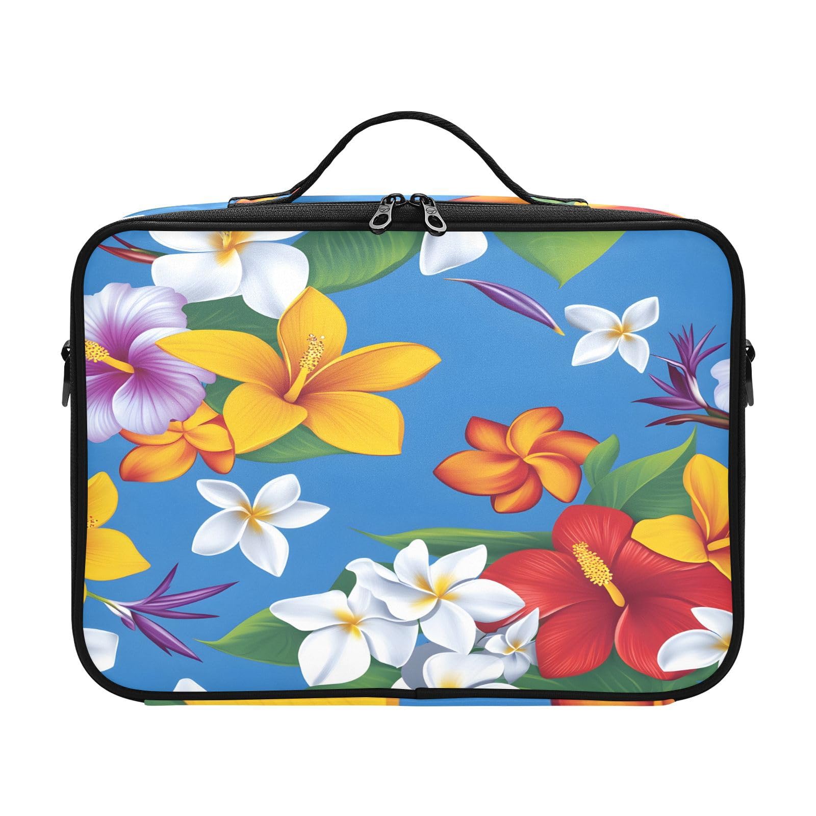 zyrtty Travel Makeup Train Case Colorful Flower Pattern Plumeria Cosmetic Organizer Portable Storage Bag with Adjustable Dividers for Cosmetics Brushes Toiletry Jewelry Digital Accessories