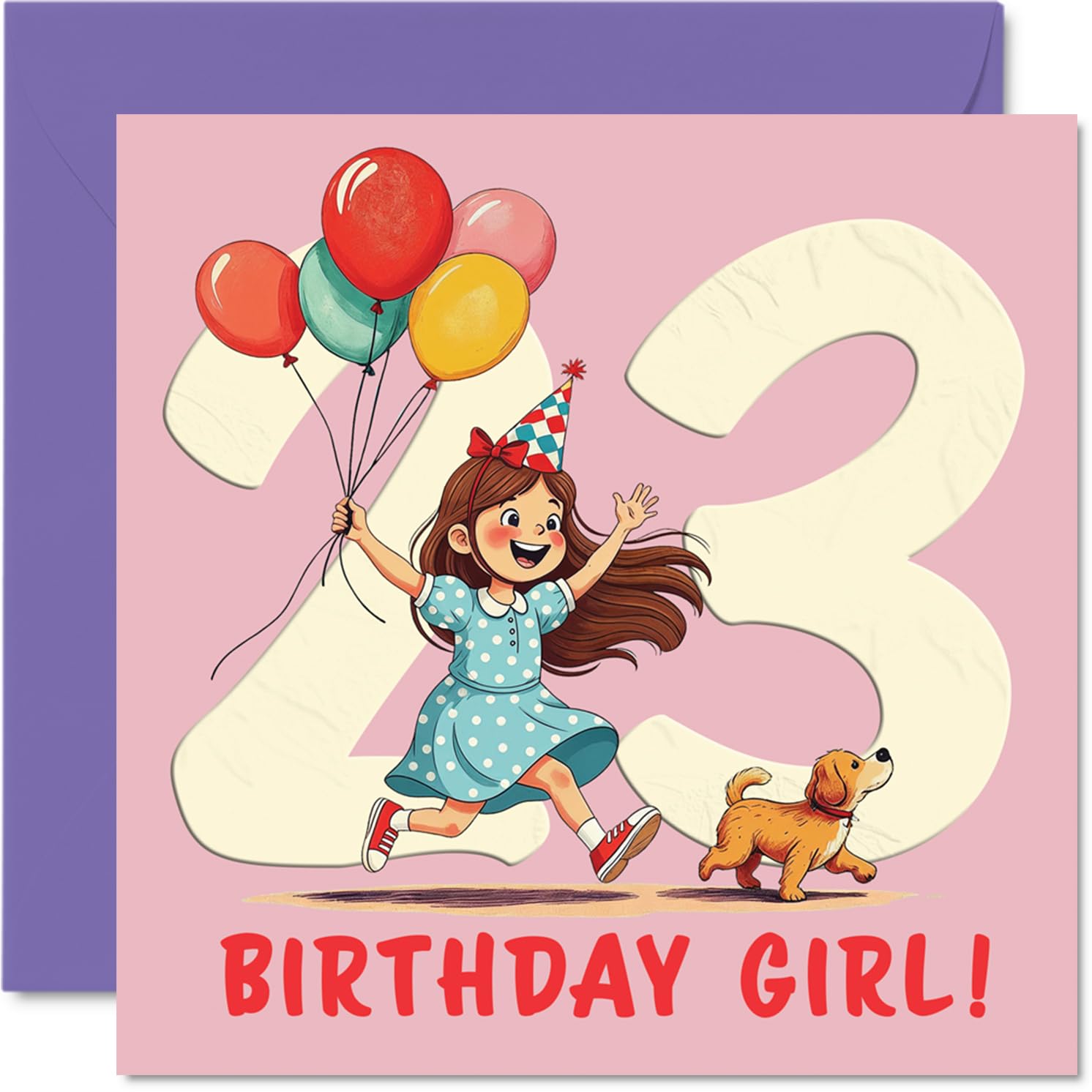 23rd Birthday Cards for Women - Balloon Girl - Happy Birthday Card for 23 Year Old Woman Friend Granddaughter Colleague Niece, 145mm Bday Greeting Cards