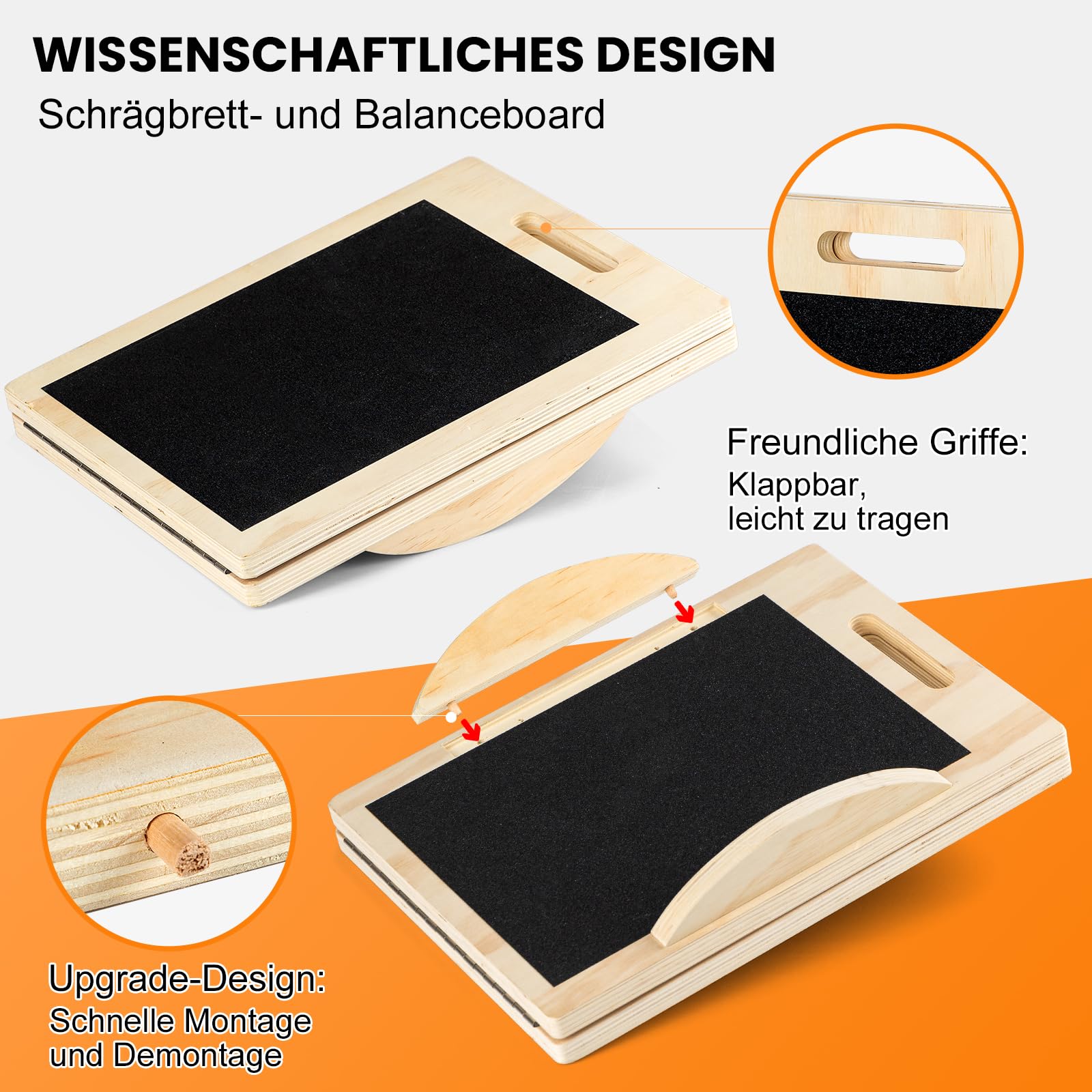 2 in 1 Wadendehner Schrägbrett Balance Board erwachsene aus Holz Gleichgewichtstrainer balanceboards klappbares Slant Board mit Tragegriff