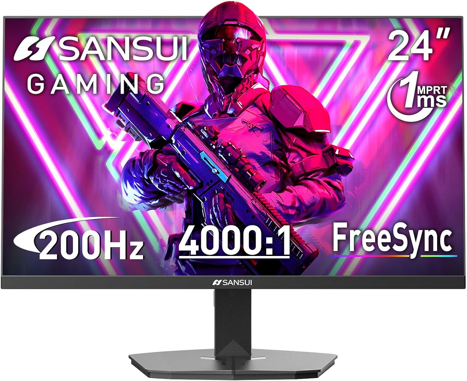 SANSUI 24 Inch Gaming Monitor 200Hz 1Ms FreeSync HDR 110% sRGB FHD 1080P | Computer Monitor HDMI DP Ports Eye Care Frameless VESA Mount Cable Management (ES-G24F4L HDMI Cable Included)