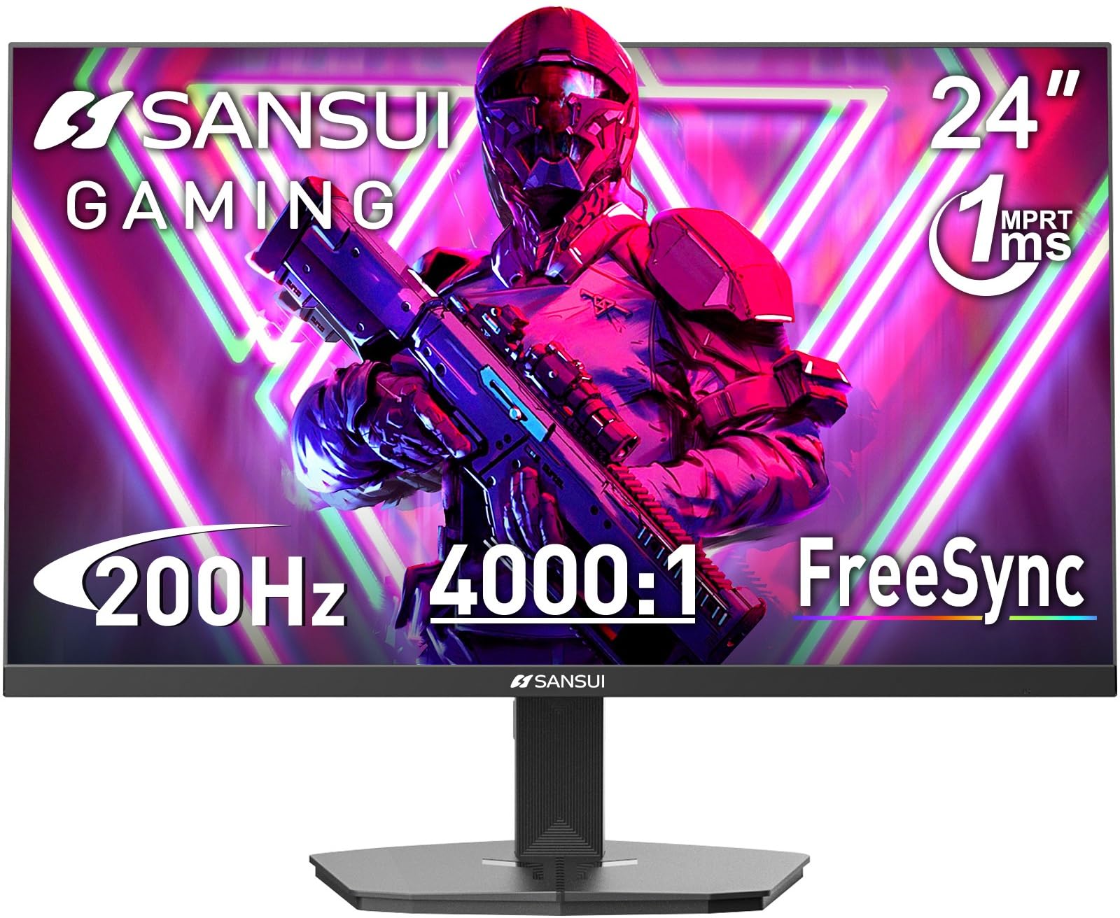 SANSUI 24 Inch Gaming Monitor 200Hz 1Ms FreeSync HDR 110% sRGB FHD 1080P Computer Monitor HDMI DP Ports Eye Care Frameless VESA Mount Cable Management (ES-G24F4L HDMI Cable Included) 23.81