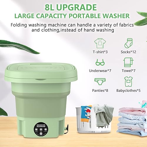 Miniatura 3 de Combo de lavadora y secadora portátil, mini lavadora plegable de 8 litros portátil con función de desinfección, pequeño combo de lavadora y secadora