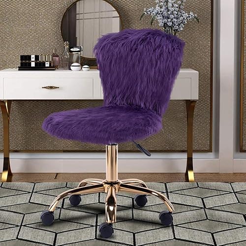 Miniatura 9 de GIA Silla de tocador pequeña giratoria ajustable con respaldo medio con piel sintética, color morado