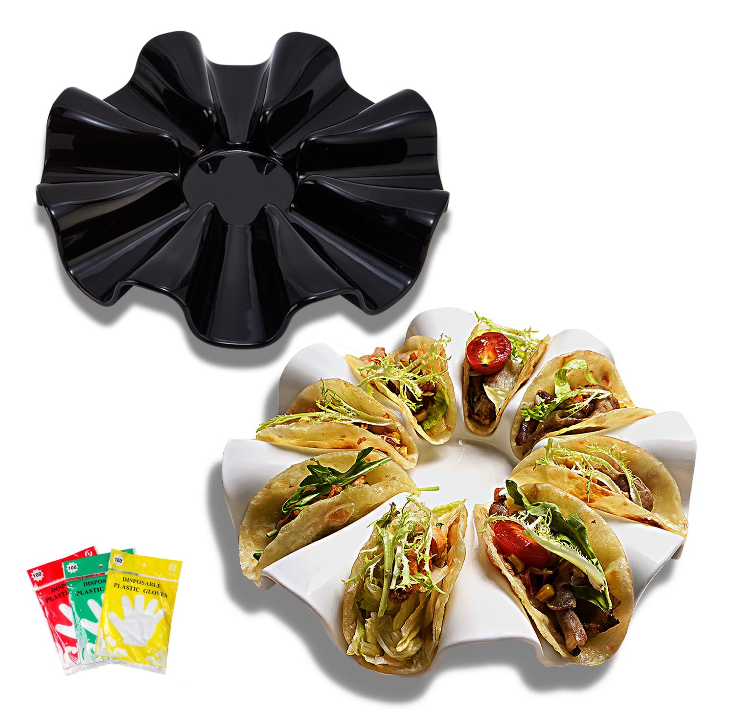 Photo 1 of Ceramic Taco Holder Rack Tray Porcelain Plate Carousel Tray Hold 8 Shells Perfect for Burritos and Tortillas , Black