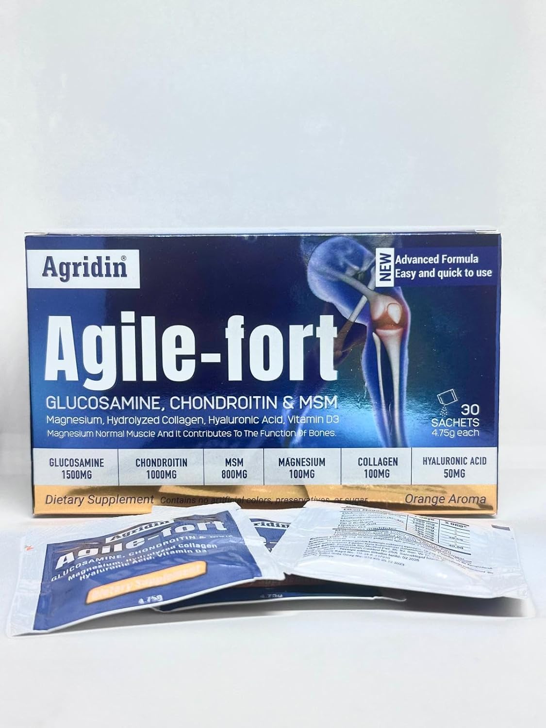 Agile Fort Joint Support Supplement – Glucosamine, Chondroitin, MSM, Type II Collagen & Magnesium – 30 Sachets for Joint & Cartilage Health for Women and Men