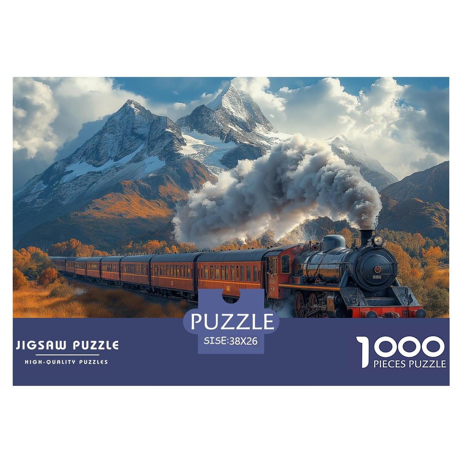 Puzzle Steam Train 1000 Piece Challenge Toy for Adults,Autumn Scenery Impossible Jigsaw Puzzles 1000 Piece Educational Games Puzzle Gifts 38x26cm/1000pcs — image 1