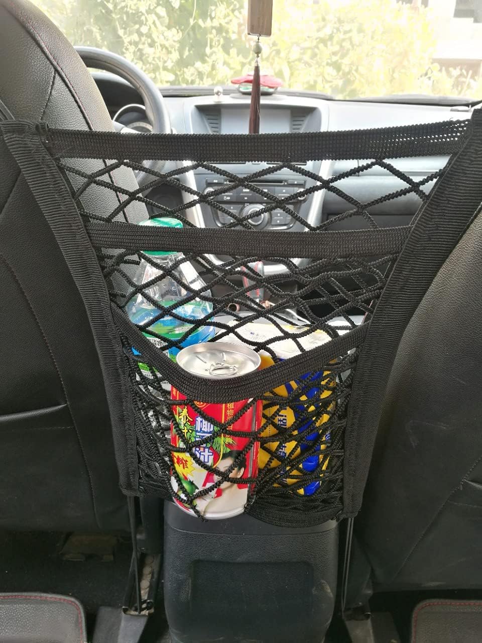 Car Mesh Organizer, 3 Layer Seat Back Net Bag, Universal Organizer with Four Hooks , Car Seat Storage Mesh for Bag Luggage Pets Children Kids Barrier Image