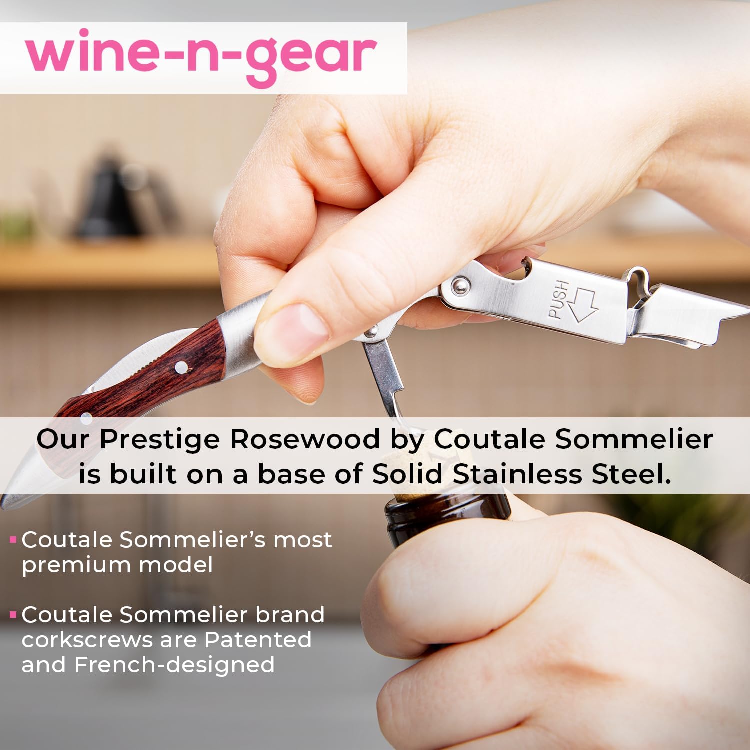 Prestige Rosewood By Coutale Sommelier - The French Patented Spring-Loaded Double Lever Waiters Corkscrew