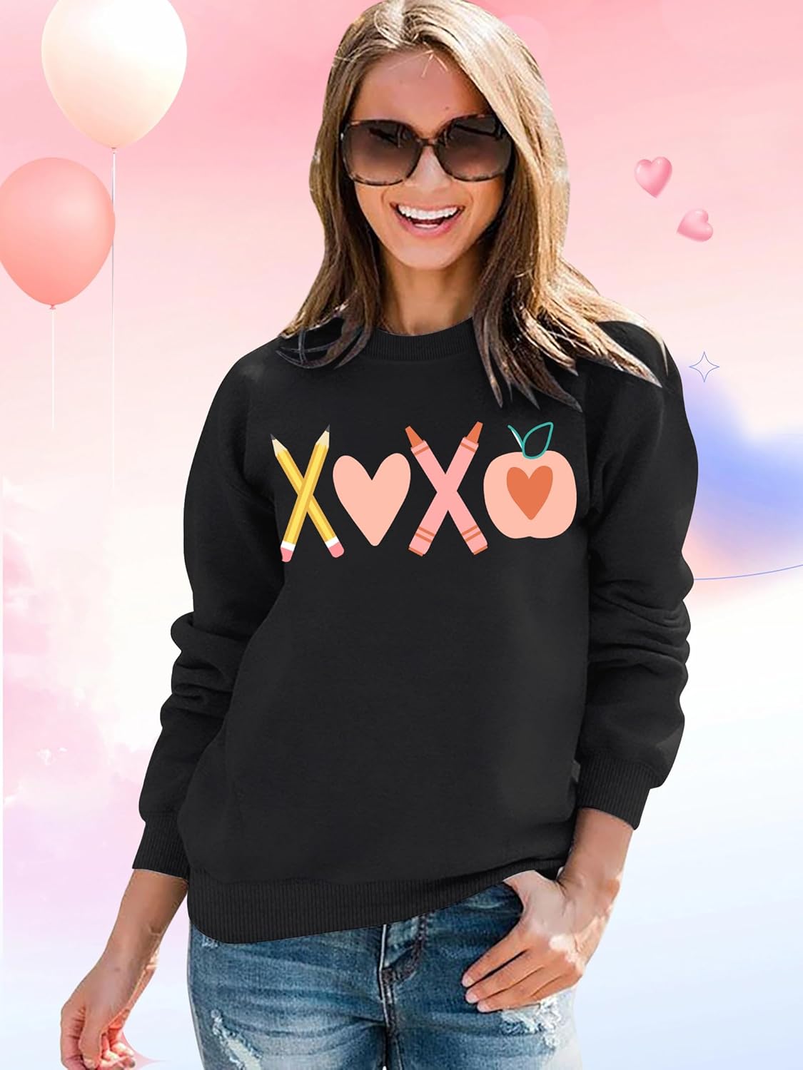 Women Teacher Valentines Sweatshirt: Teacher Sweatshirt Valentine Teach Long Sleeve Pullover Tops - Image 4