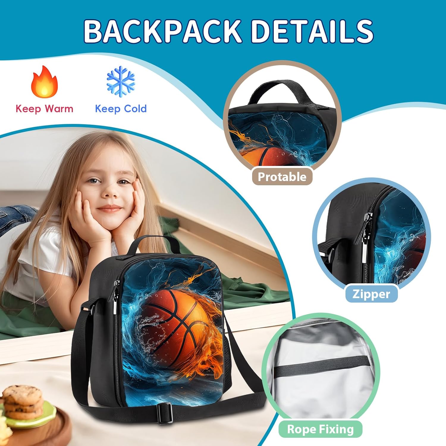 Basketball Kids Backpack for School Boys, 3PCS Teen Boy Backpack with Lunch Box & Pencil Pouch Set, Shoulders Travel Daypack Lightweight School Bag Bookbag Set for Kindergarten Primary Middle School