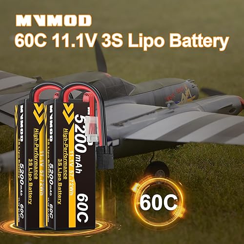 Miniatura 7 de Batería LiPo de 11.1 V 3S, 2 paquetes, 5200 mAh 60C RC Lipo Baterías Duro con Enchufe TR, Batería RC para Rc Car Rc Truck Avión Helicóptero Barco